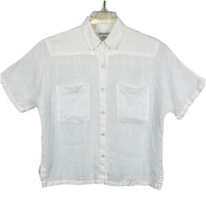 Lauren Alexandra 100% Linen Top Size 10 White Classic Button Up Boxy Beach
